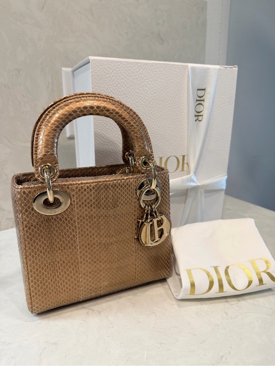 Dior Handbags - Dior Metallic Gold Python Lady Dior Top Handle Satchel